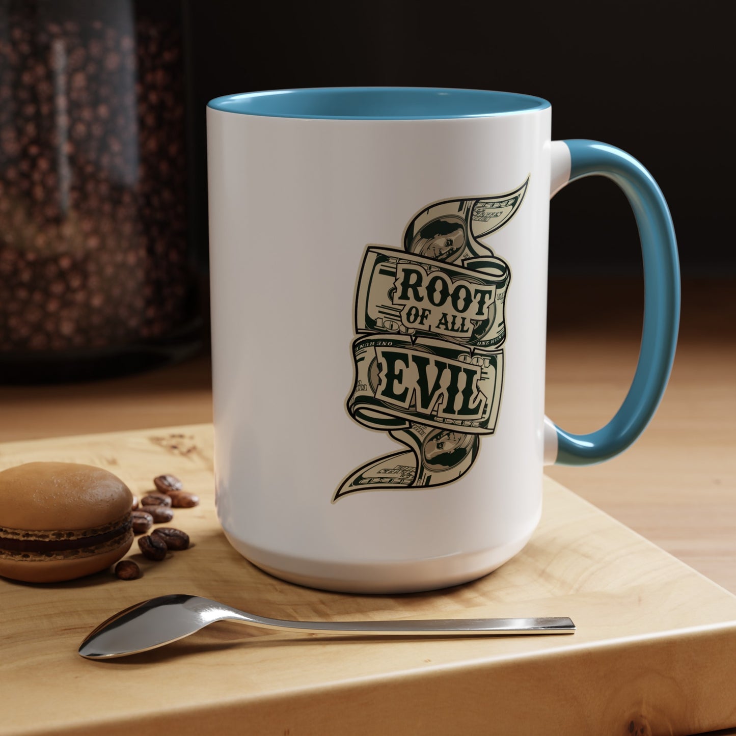 Root of Evil-Money-Accent Coffee Mug (11, 15oz)