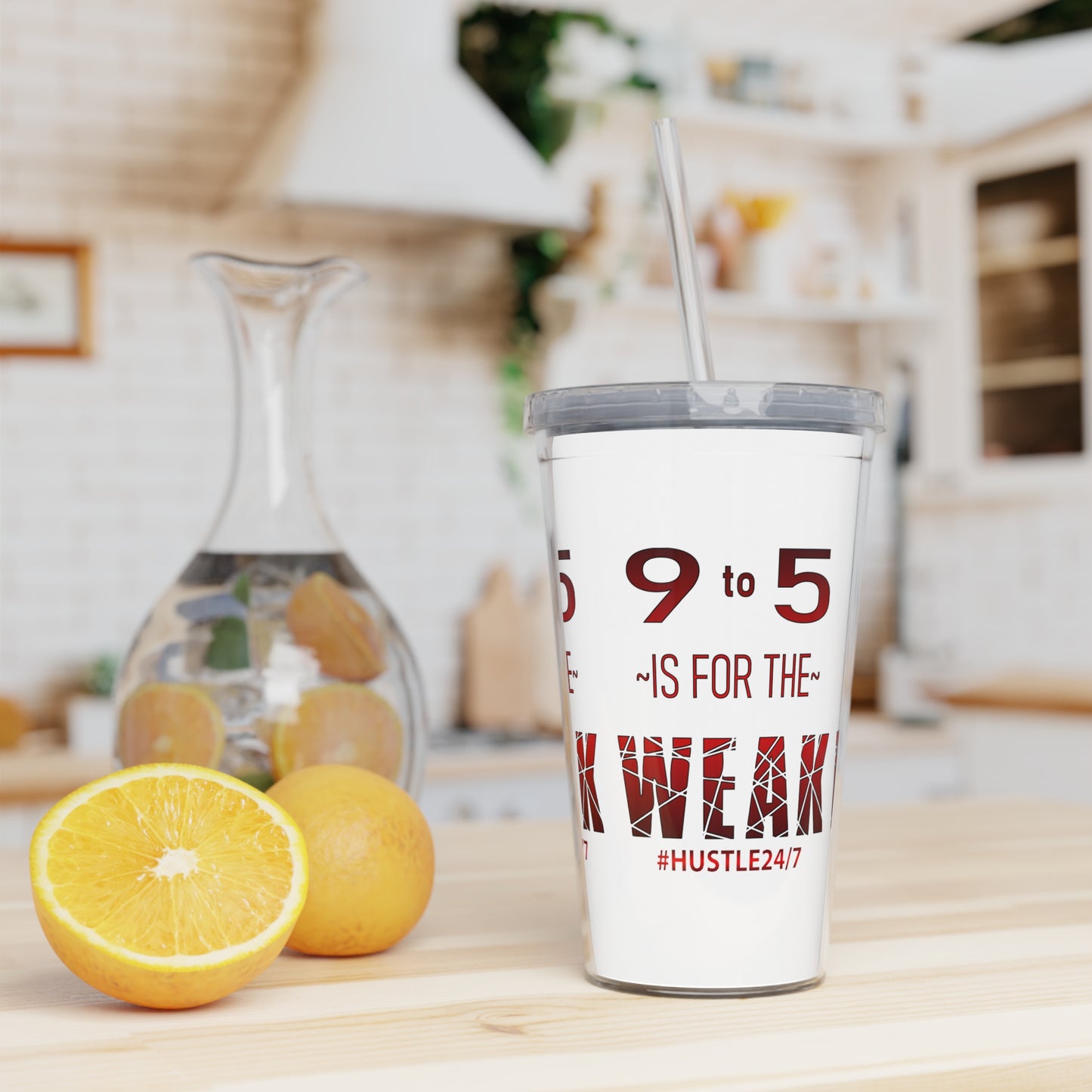 9 to 5-Plastic Tumbler with Straw, 20oz