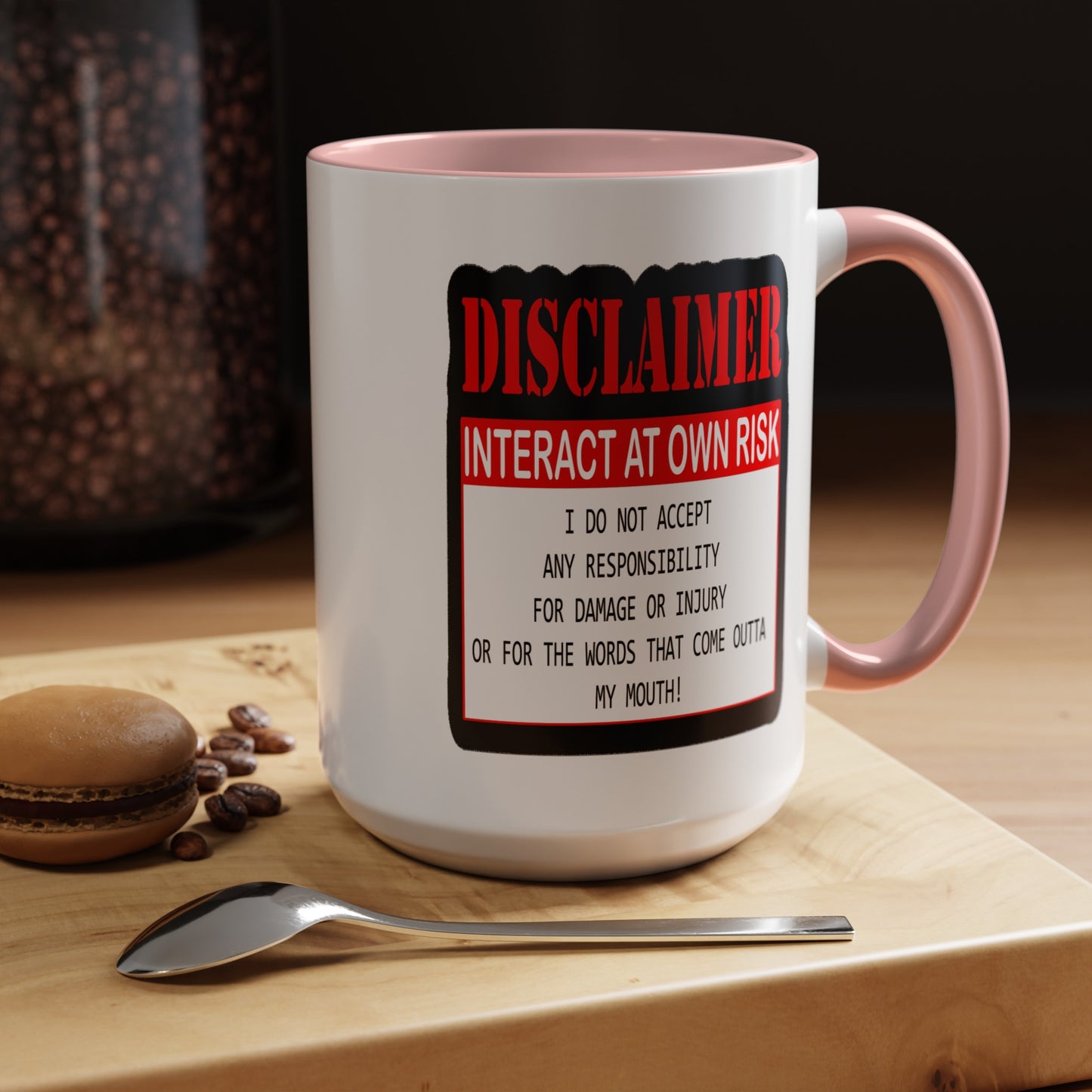 Interact at Own Risk-Accent Coffee Mug (11, 15oz)