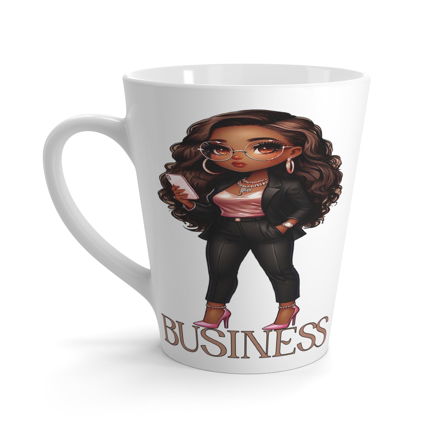 Standing on Business-Brown Woman-Latte Mug, 12oz