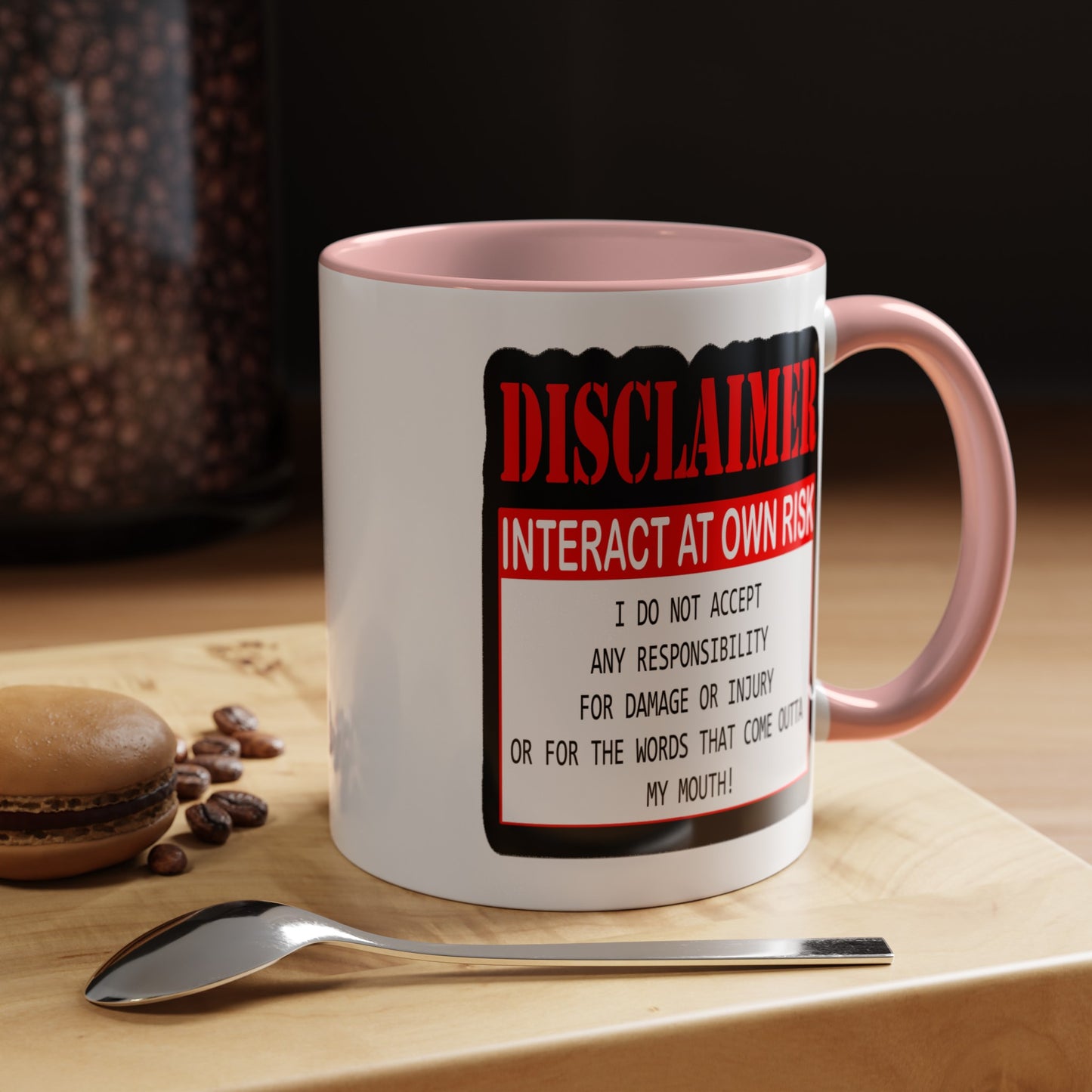 Interact at Own Risk-Accent Coffee Mug (11, 15oz)