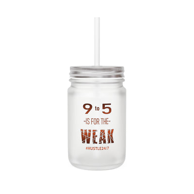 9 to 5-Frosted Mason Jar w/Straw, 12oz