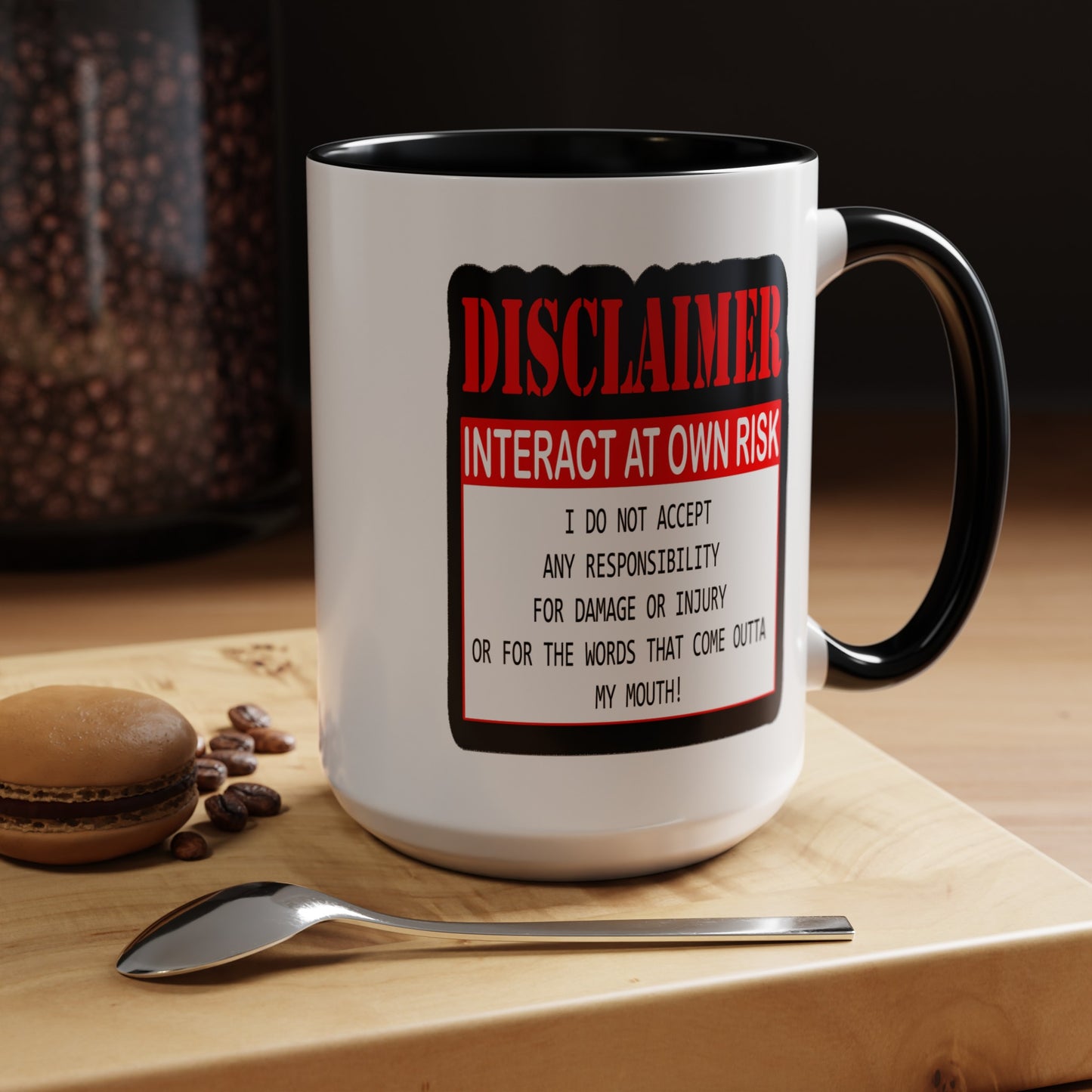 Interact at Own Risk-Accent Coffee Mug (11, 15oz)