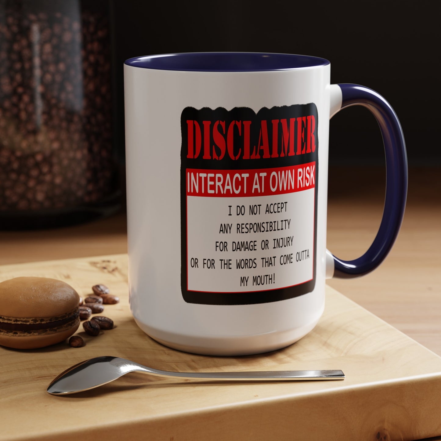 Interact at Own Risk-Accent Coffee Mug (11, 15oz)