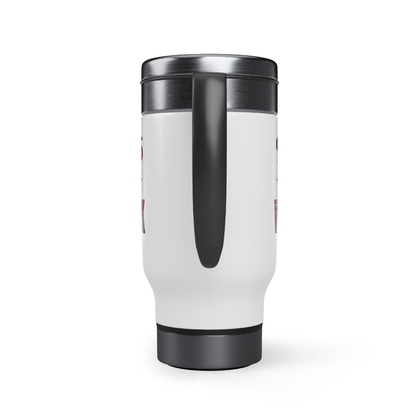 9 to 5-White Stainless Steel Travel Mug with Handle, 14oz