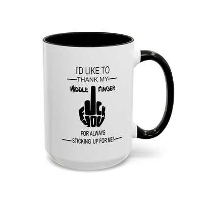 Fu(k You-Middle Finger-Accent Coffee Mug (11, 15oz)
