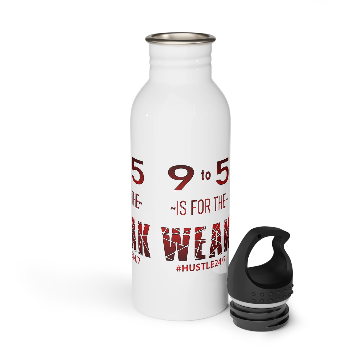 9 to 5-White Stainless Steel Water Bottle, 20oz