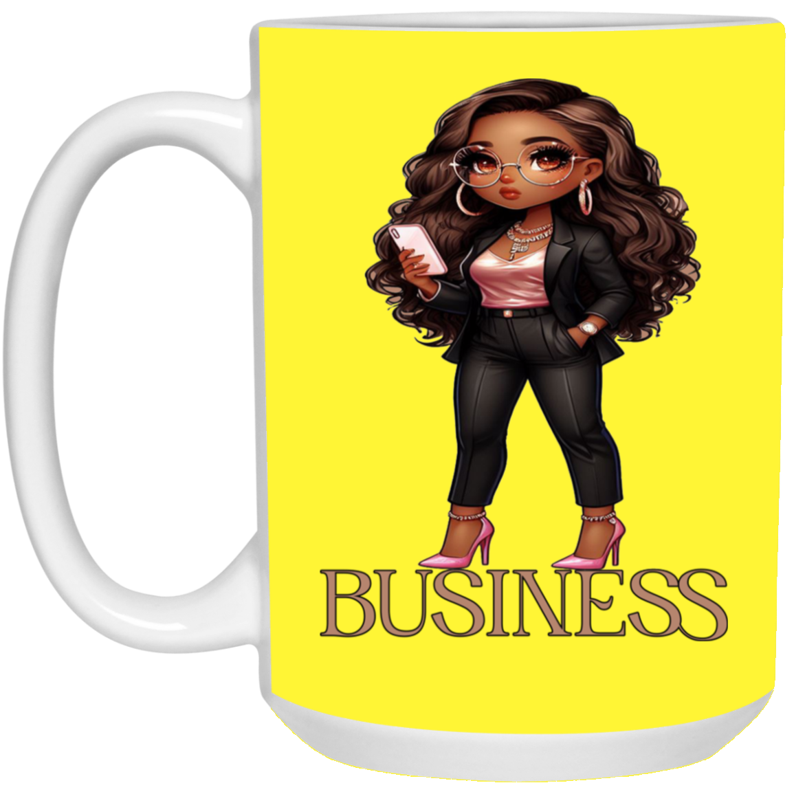 Standing on Business-Brown Woman-15oz White Mug