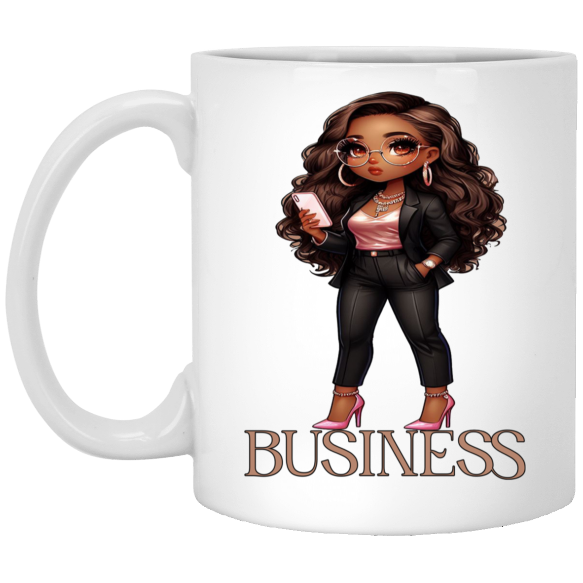 Standing on Business-Brown Woman-11oz White Mug