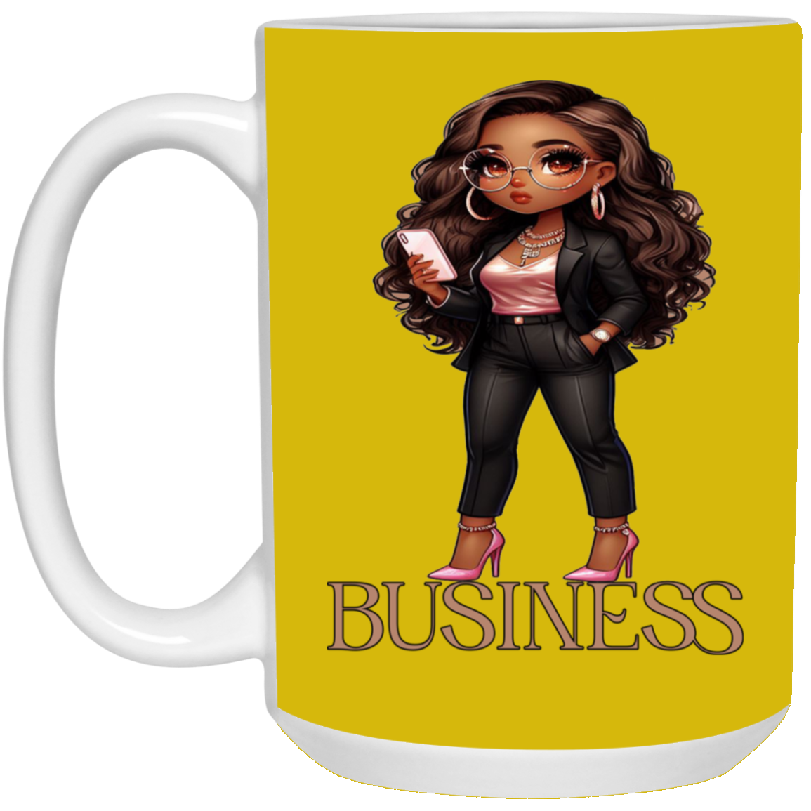 Standing on Business-Brown Woman-15oz White Mug