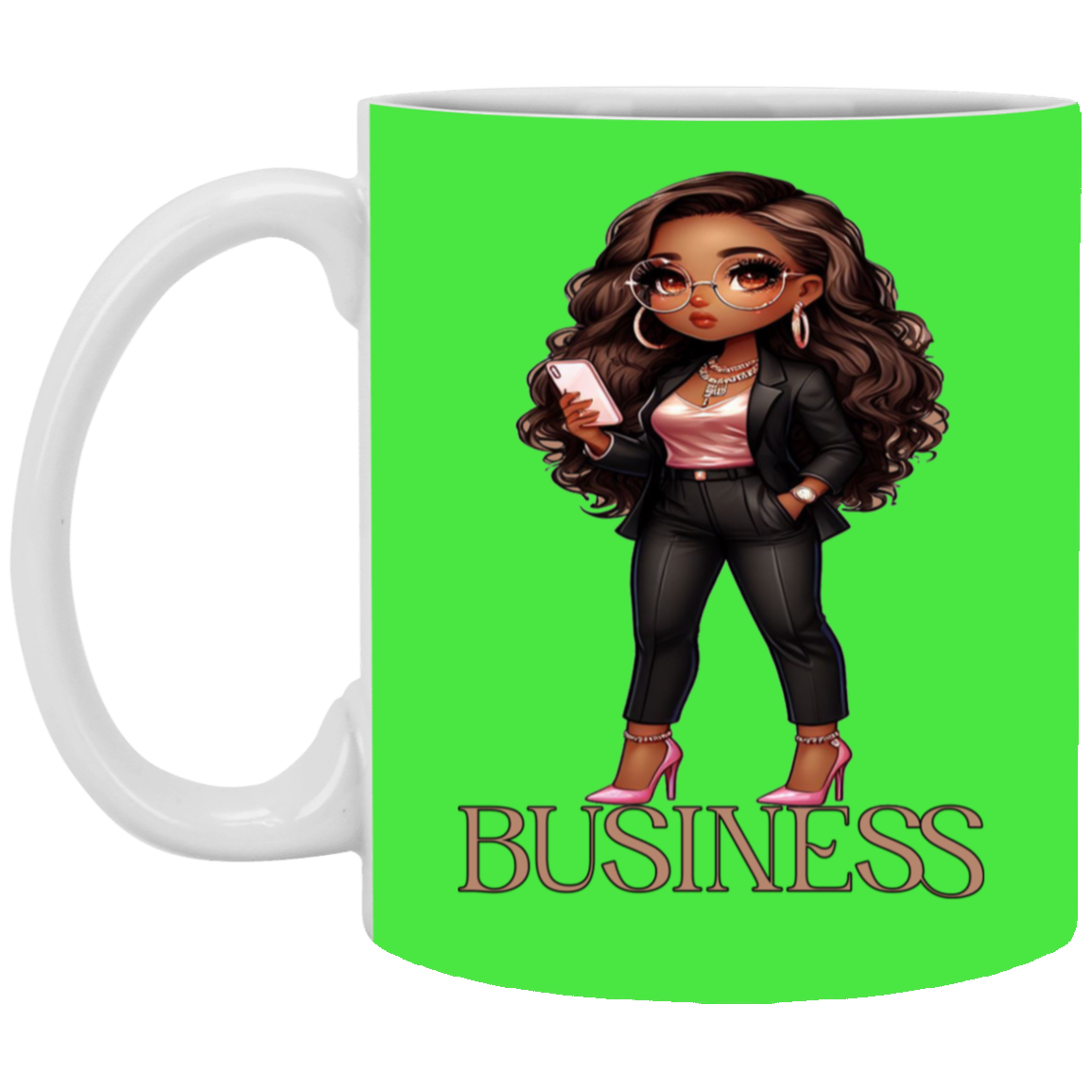 Standing on Business-Brown Woman-11oz White Mug