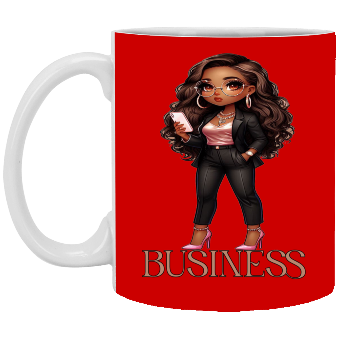 Standing on Business-Brown Woman-11oz White Mug