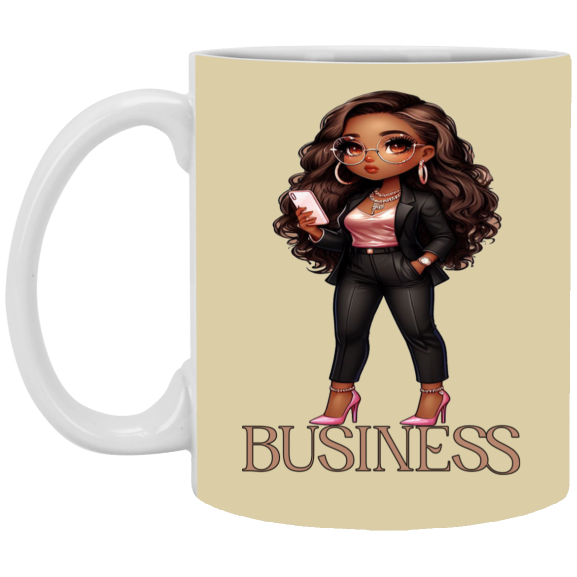 Standing on Business-Brown Woman-11oz White Mug