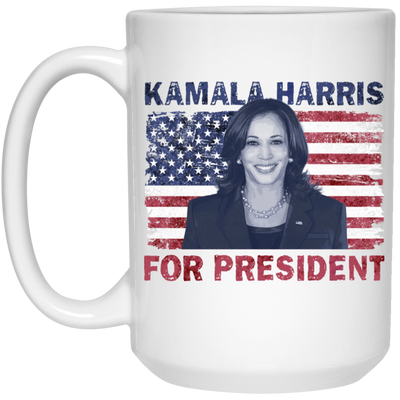 Kamala Harris Flag-For President-15oz Ceramic White Mug