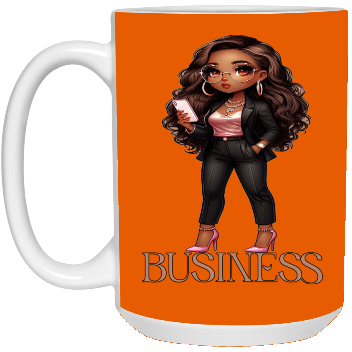 Standing on Business-Brown Woman-15oz White Mug