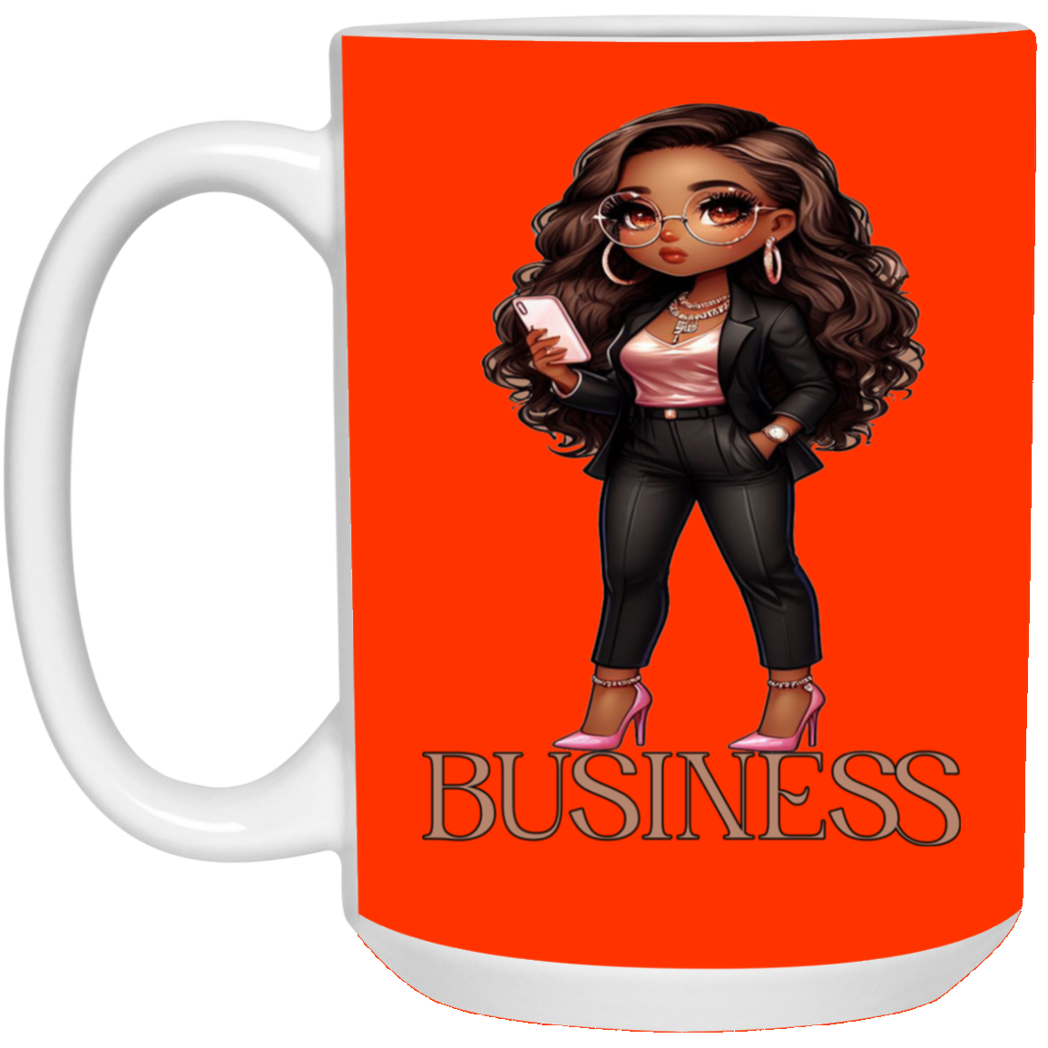 Standing on Business-Brown Woman-15oz White Mug