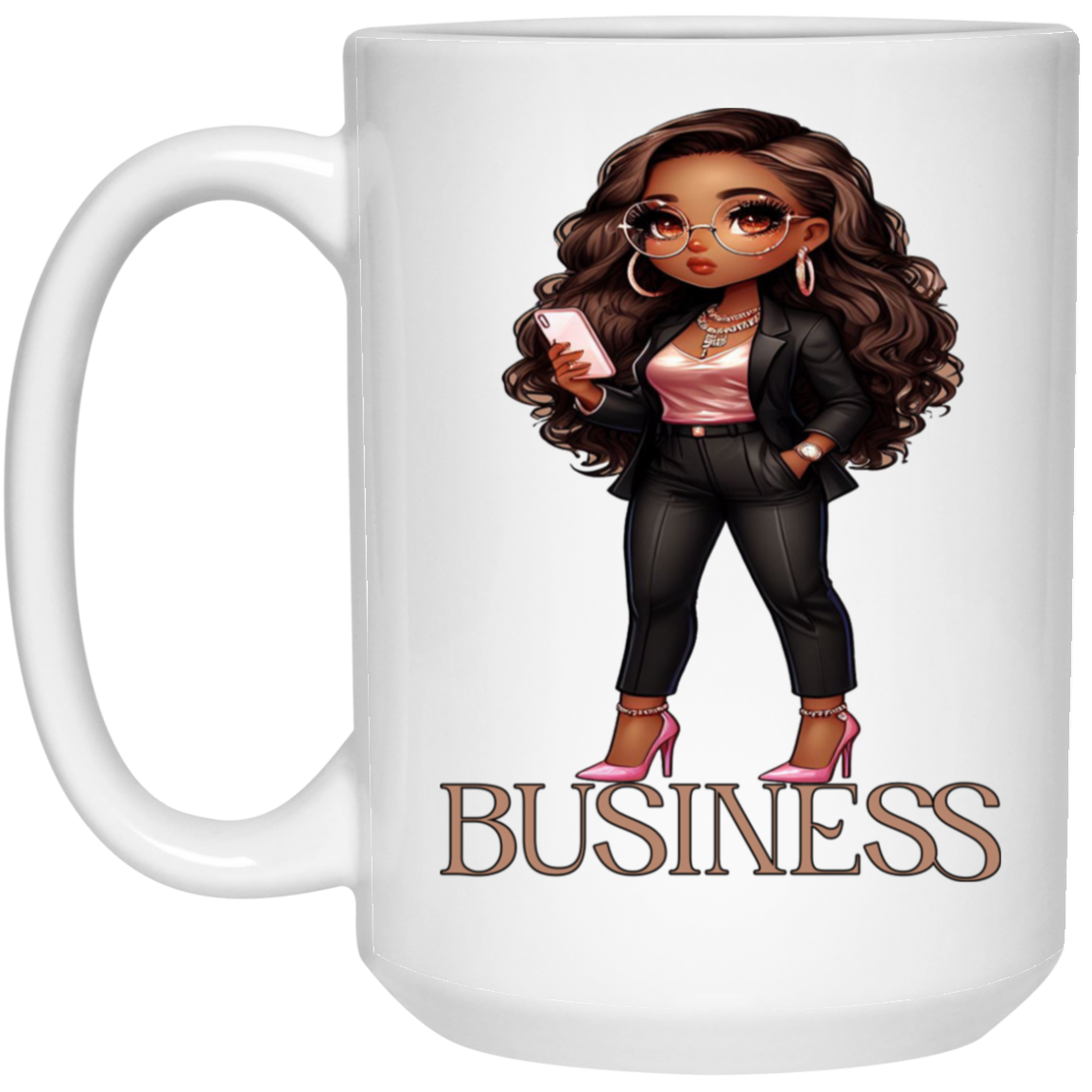 Standing on Business-Brown Woman-15oz White Mug