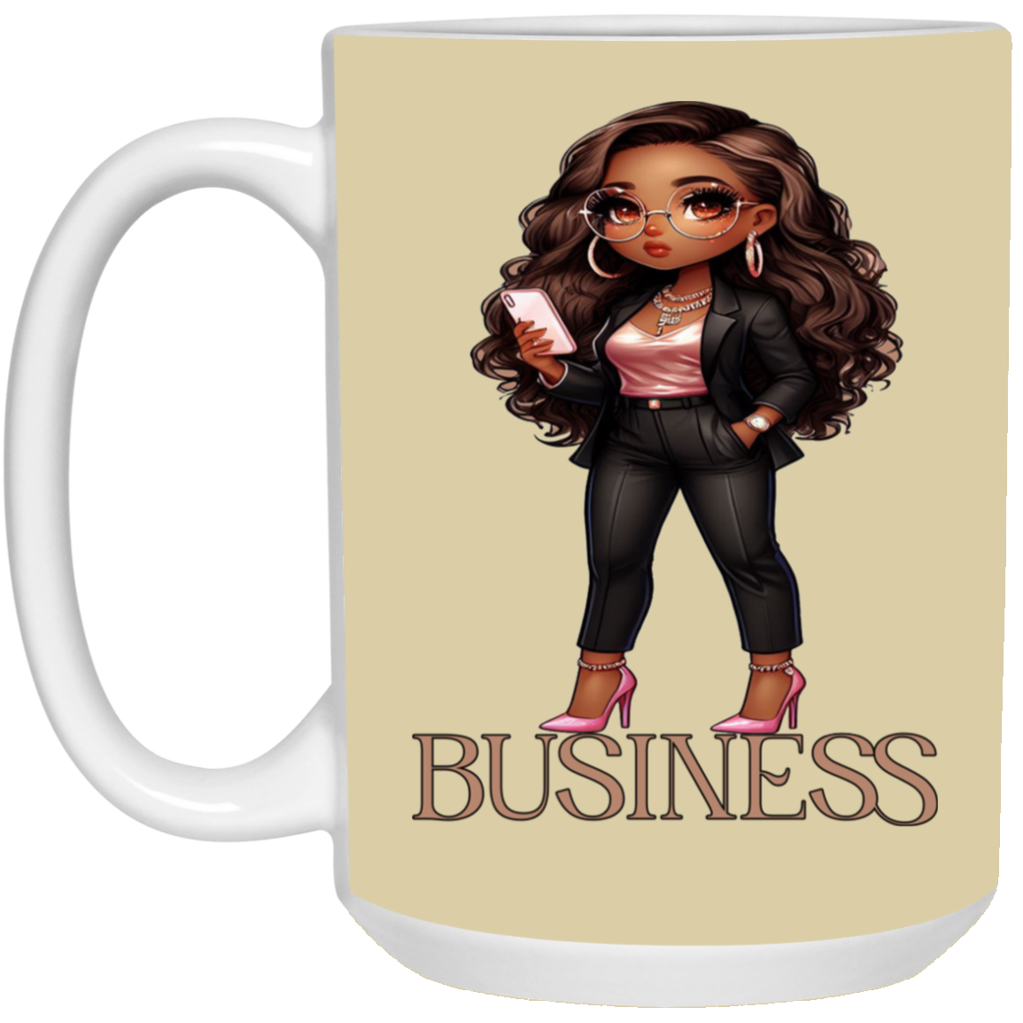 Standing on Business-Brown Woman-15oz White Mug