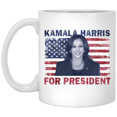 Kamala Harris Flag-For President-11oz Ceramic White Mug