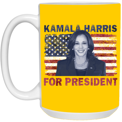 Kamala Harris Flag-For President-15oz Ceramic White Mug