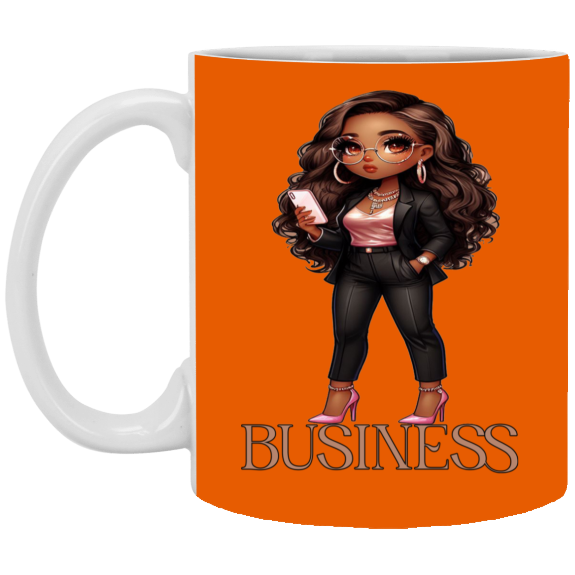 Standing on Business-Brown Woman-11oz White Mug