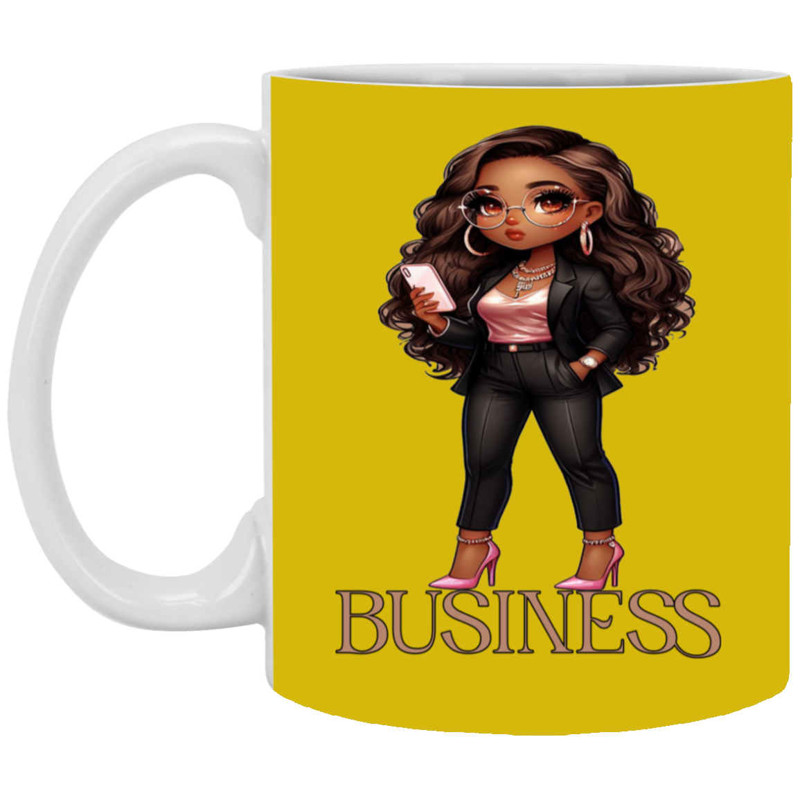 Standing on Business-Brown Woman-11oz White Mug