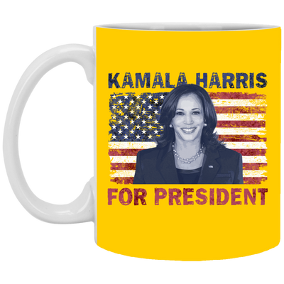 Kamala Harris Flag-For President-11oz Ceramic White Mug