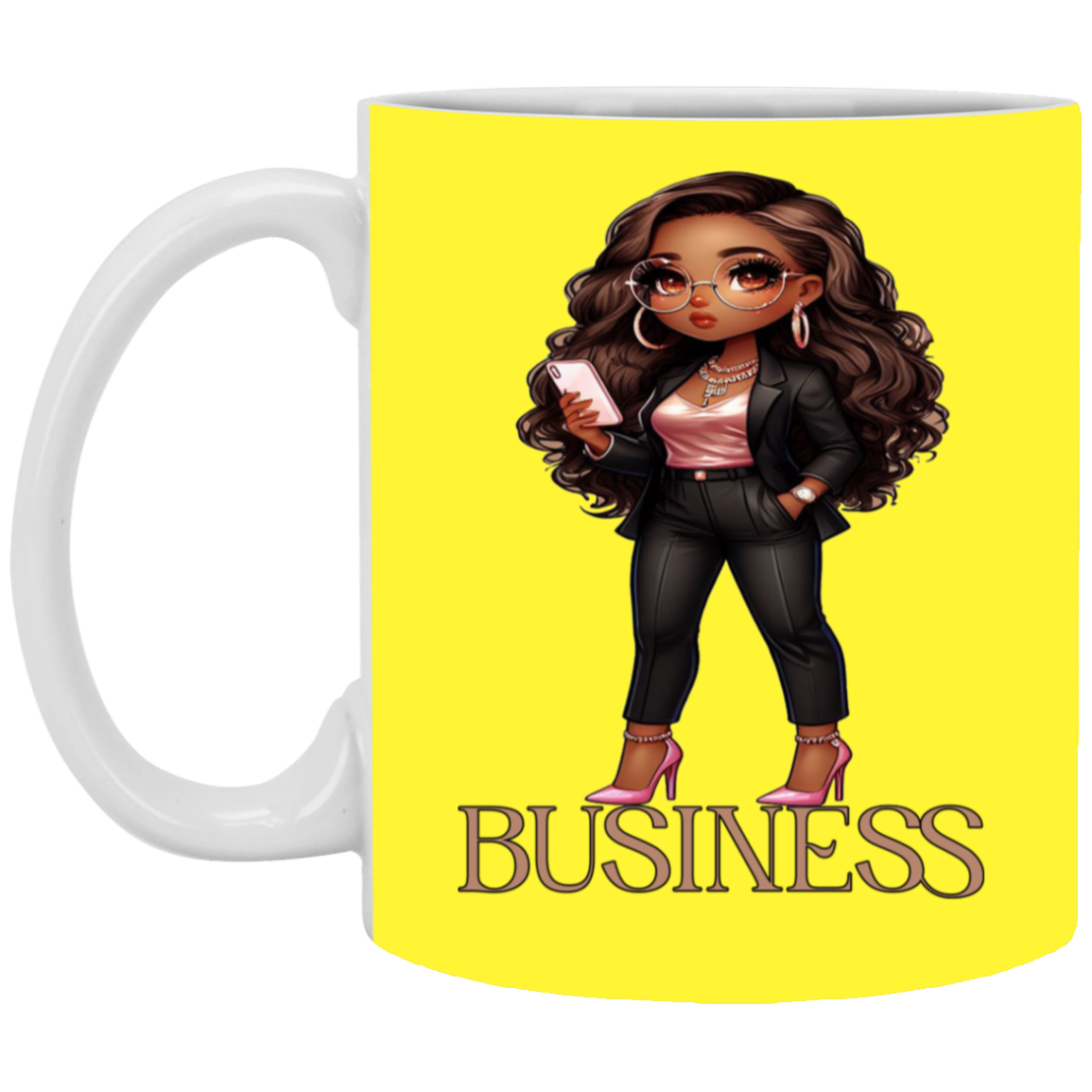 Standing on Business-Brown Woman-11oz White Mug