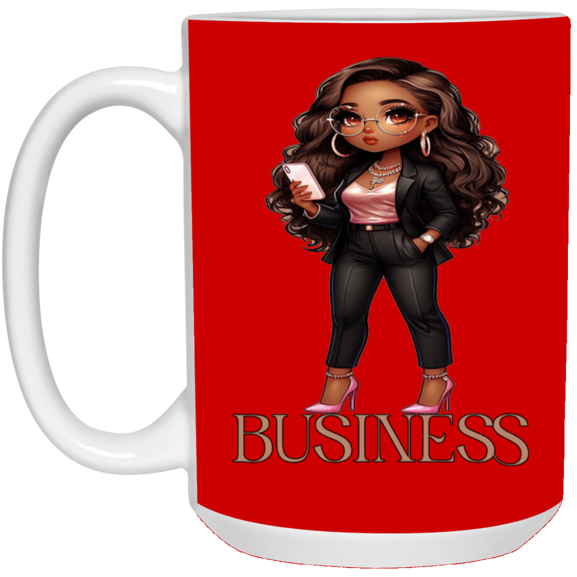 Standing on Business-Brown Woman-15oz White Mug